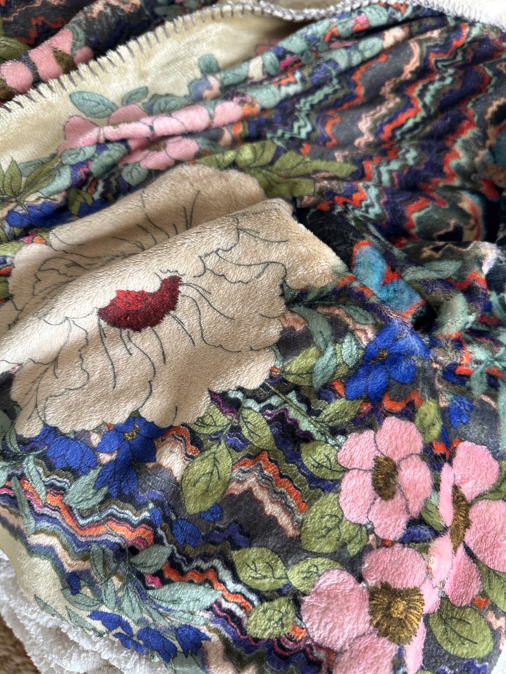 Johnny Was Multicolor Floral Patchwork Hooded Sweater Jacket - Black & Cream - Picture 3 of 8